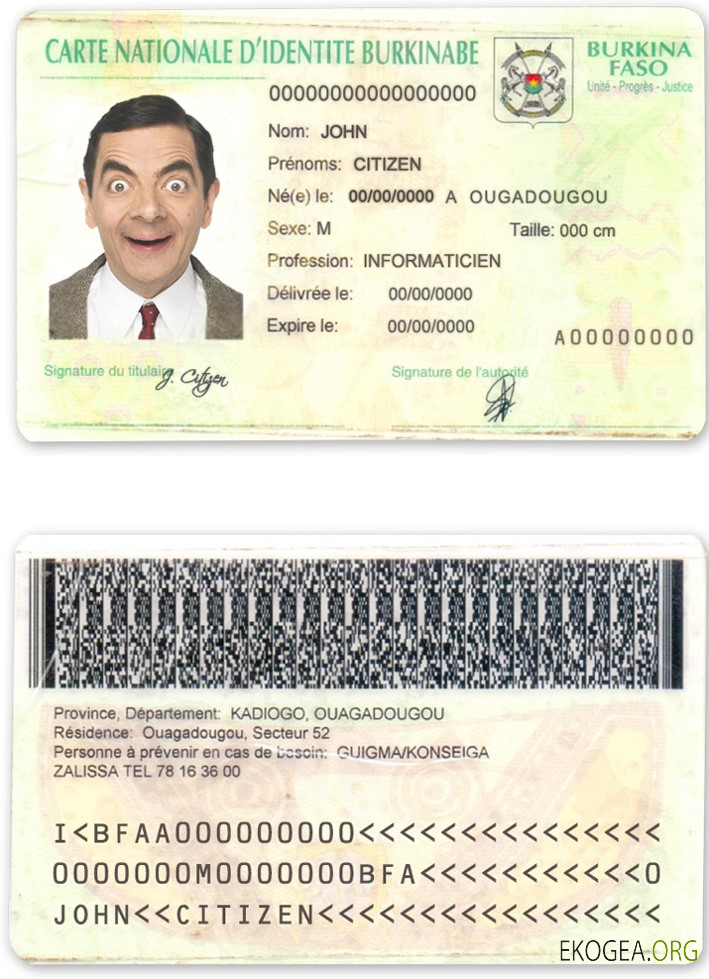 Carte d'identité du Burkina Faso